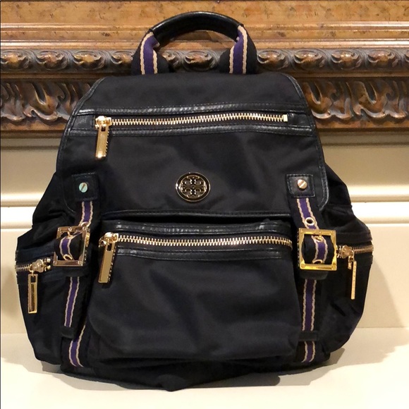 black nylon backpack gold zipper